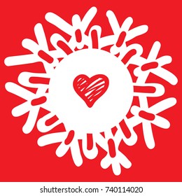 White snowflake with red heart within