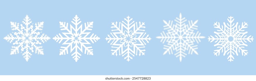 Conjunto De Flocos De Neve Brancos E Fundo Azul , Ilustração Vetorial