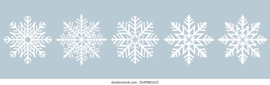 weißes Schneeflocken-Set und blauer Hintergrund, Vektorgrafik