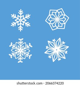White snowflake set icon on blue.