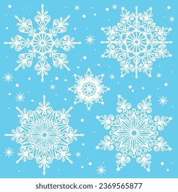 White snowflake set on blue background