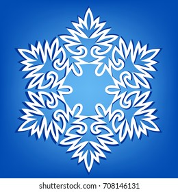 white snowflake with shadow on blue background