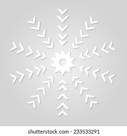The white snowflake with shadow on a gray sheet. Vector