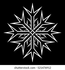 White snowflake sign pattern on black background. Fashion graphic design. Modern winter and fall abstract style. Template for prints, decoration.