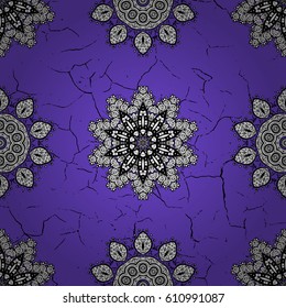 White snowflake simple pattern. Symbol of winter, Merry Christmas holiday, Happy New Year 2018. Vector white pattern on violet background with white elements. Abstract wallpaper, wrapping decoration.