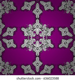 White snowflake simple seamless pattern. Vector white pattern on magenta background. Abstract wallpaper, wrapping decoration. Symbol of winter, Merry Christmas holiday, Happy New Year 2018.