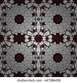 White snowflake simple seamless pattern. Vector white pattern on brown background. Abstract wallpaper, wrapping decoration. Symbol of winter, Merry Christmas holiday, Happy New Year 2018.