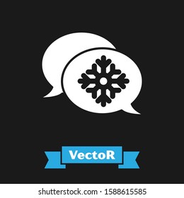 White Snowflake with speech bubble icon isolated on black background. Merry Christmas and Happy New Year.  Vector Illustration