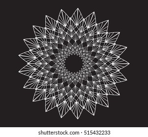 white snowflake or stylization pineapple on a black background
