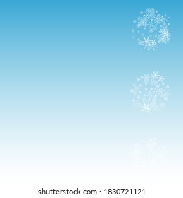 White Snowflake Vector Blue Background. magic Snow Design. Silver Holiday Card. Winter Snowfall Transparent.