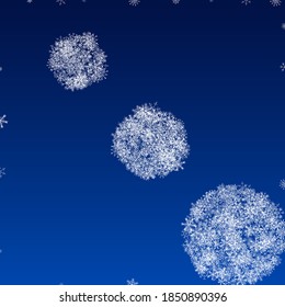 White Snowflake Vector Blue Background. Sky Snow Backdrop. Gray Light Holiday. Fantasy Snowfall Design.