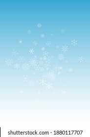 White Snowflake Vector Blue Background. Abstract Snowfall Holiday. Silver Falling Transparent. Sky Snow Pattern.