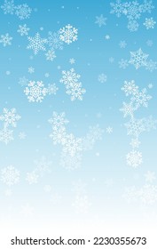 White Snowflake Vector Blue Background. Xmas Silver Snow Backdrop. Snowfall magic Design.