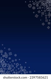 White Snowflake Vector Blue Background. Xmas Snowfall Design. Gray Holiday Texture. Sky Snow Wallpaper.
