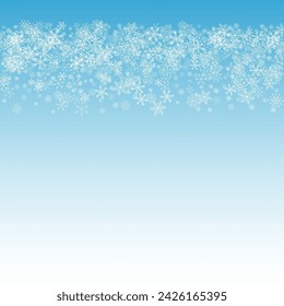 White Snowflake Vector Blue Background. Falling Snow Illustration. Gray magic Wallpaper. Winter Snowfall Pattern.