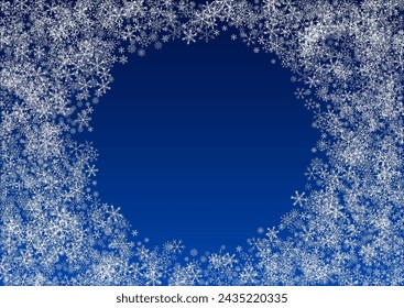White Snowflake Vector Blue Background. Falling Snow Pattern. Silver New Holiday. Sky Snowfall Transparent.