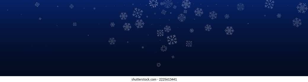 White Snowflake Vector Blue Panoramic Background. Abstract Snowfall Illustration. Gray Light Wallpaper. Holiday Snow Backdrop.