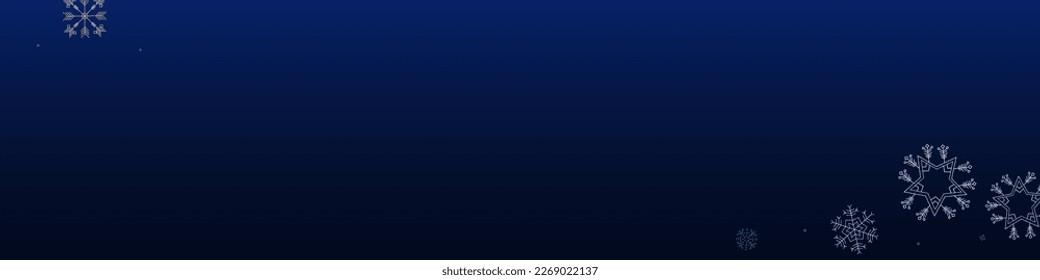White Snowflake Vector Blue Panoramic Background. Sky Snow Banner. Silver magic Card. Xmas Snowfall Holiday.