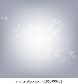 White Snowflake Vector Gray Background. Falling Snow Texture. Gray Christmas Pattern. Holiday Snowfall Card.