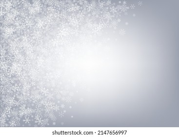 White Snowflake Vector Gray Background. Winter Snow Banner. Silver Falling Illustration. Light Snowfall Transparent.