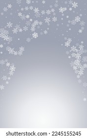 White Snowflake Vector Gray Background. Light Gray Snow Holiday. Snowfall Falling Illustration.