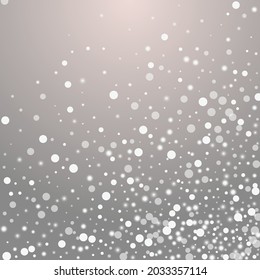 White Snowflake Vector Grey Background. Overlay Winter Dots Invitation. Festive Stars Wallpaper. Glow Confetti Design.