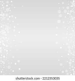White Snowflake Vector Grey Background. Light Snowfall Pattern. Gray magic Illustration. Falling Snow Card.