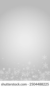 White Snowflake Vector Grey Background. Silver Bokeh Flake Wallpaper. Glow Snowstorm Illustration. Winter Snowfall Texture.