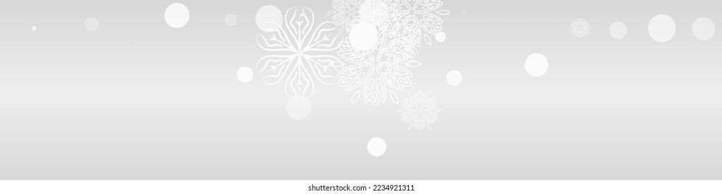 White Snowflake Vector Grey Panoramic Background. Falling Snowfall Wallpaper. Silver Holiday Banner. New Snow Texture.