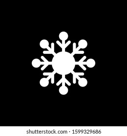 White snowflake vector icon. Christmas and New Year theme. Simple sign in trendy flat style on black background.