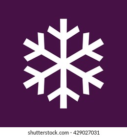 White snowflake vector icon. Purple background