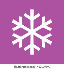 White snowflake vector icon. Purple background