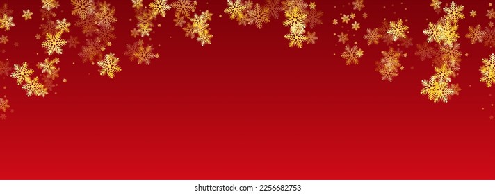 White Snowflake Vector Panoramic Red Background. Xmas Snow Texture. Silver New Wallpaper. Christmas Snowfall Illustration.