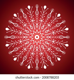 White Snowflake vector pattern on red gradient background.
