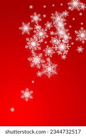 White Snowflake Vector Red Background. Abstract Silver Snow Backdrop. Snowfall Light Wallpaper.