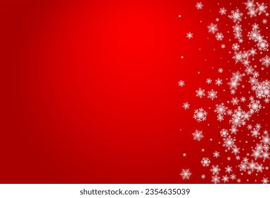 White Snowflake Vector Red Background. Winter Gray Snowfall Pattern. Snow Holiday Backdrop.