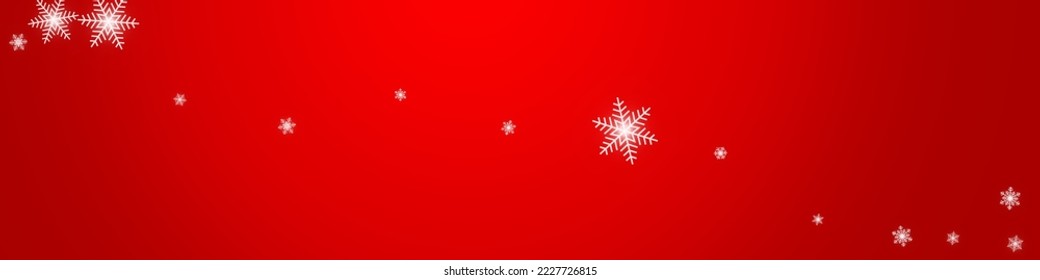 White Snowflake Vector Red Panoramic Background. Christmas Silver Snow Card. Snowfall Light Texture.