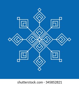 white snowflake vector sign isolated on blue background
