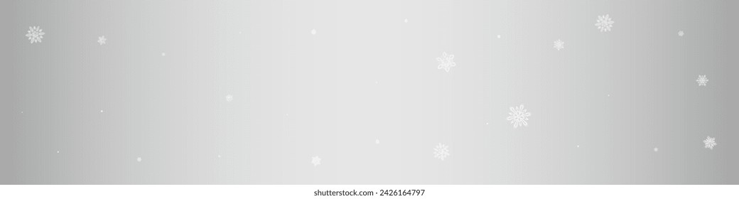 White Snowflake Vector Silver Panoramic Background. Christmas Snowfall Illustration. Gray Fantasy Design. Xmas Snow Pattern.