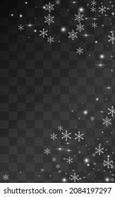 White Snowflake Vector Transparent Background. Fantasy Snow Backdrop. Silver New Design. Winter Confetti Wallpaper.