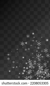 White Snowflake Vector Transparent Background. Holiday Snow Backdrop. Gray Light Pattern. New Confetti Texture.