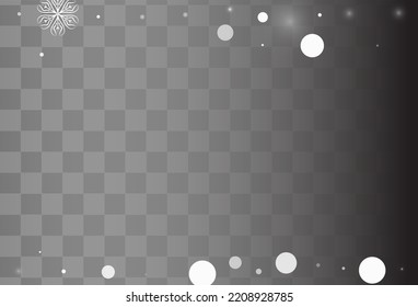 White Snowflake Vector Transparent Background. Abstract Snow Backdrop. Gray Sky Holiday. Xmas Snowfall Design.