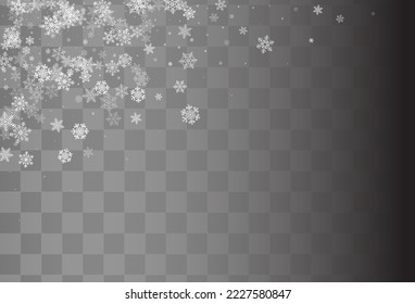 White Snowflake Vector Transparent Background. Christmas Gray Snow Backdrop. Snowfall Light Banner.