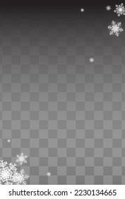 White Snowflake Vector Transparent Background. Winter Gray Snowfall Backdrop. Snow Xmas Design.