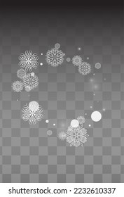 White Snowflake Vector Transparent Background. Winter Snow Illustration. Gray magic Holiday. Light Snowfall Wallpaper.