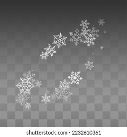 White Snowflake Vector Transparent Background. Fantasy Gray Snow Backdrop. Snowfall Xmas Texture.