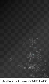 White Snowflake Vector Transparent Background. Sky Snowfall Design. Gray magic Wallpaper. Fantasy Snow Backdrop.