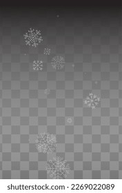 White Snowflake Vector Transparent Background. Fantasy Snow Pattern. Gray Christmas Card. Sky Snowfall Illustration.