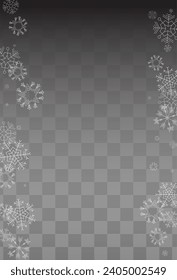 White Snowflake Vector Transparent Background. Sky Snowfall Banner. Silver Light Backdrop. Xmas Snow Design.