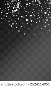 White Snowflake Vector Transparent Background. Falling Snowfall Banner. Gray Fantasy Design. Light Snow Holiday.